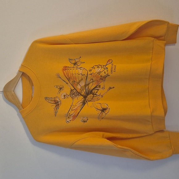American Eagle Yellow Skeleton Butterfly Sweatshirt | Crewneck Graphic | Size M - Picture 1 of 5